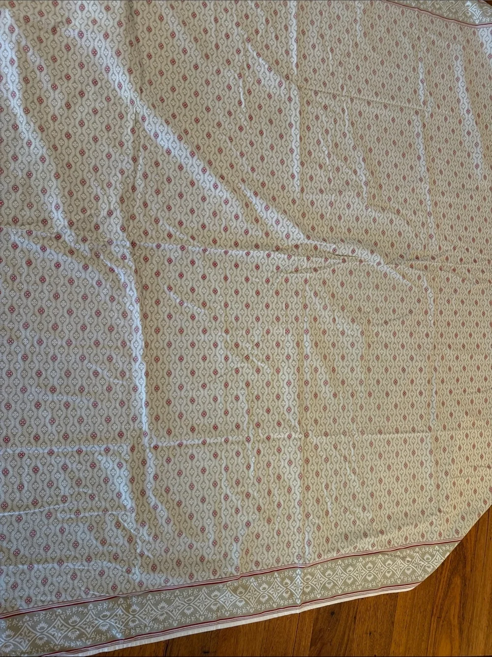 Vintage Williams Sonoma Christmas Block Print Cotton Tablecloth 70x70 Holiday